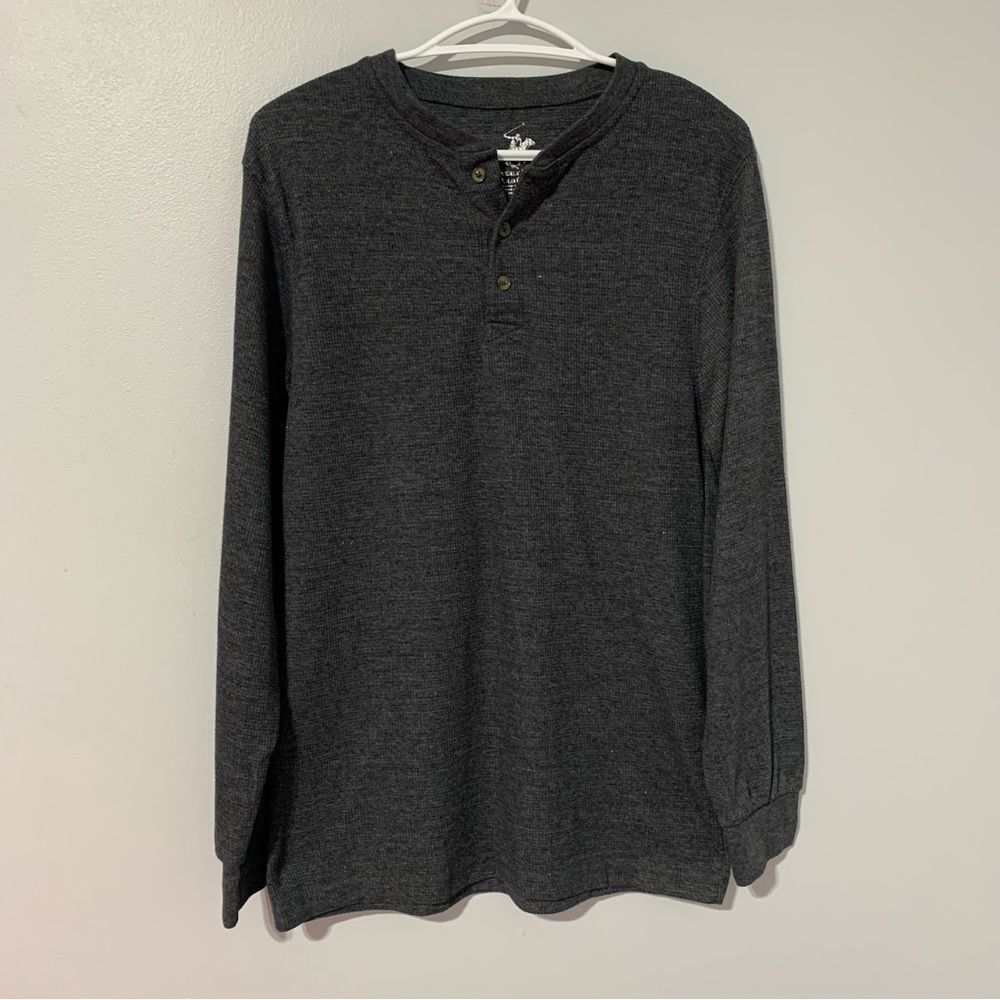 Beverly Hills Polo Club dark gray MEN'S LONG SLEEVE HENLEY T-SHIRT size S